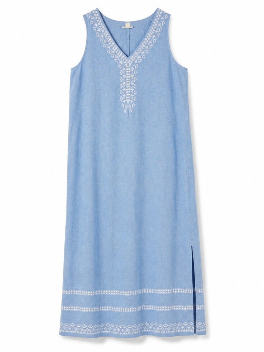 J.Jill NWT Large Petite Blue Linen Lyocell Embroidered Maxi Dress